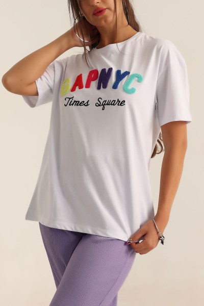 Beyaz Süzene Nakışlı Bayan Tişört 192505