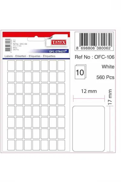 Beyaz Tanex 12x17mm 10'lu Beyaz Ofis Etiketi 393072