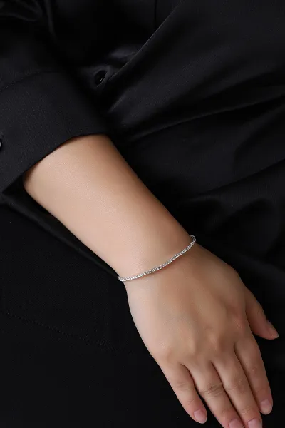 Beyaz Taşlı Gümüş Su Yolu Taşlı Açılabilir  Bileklik 387416