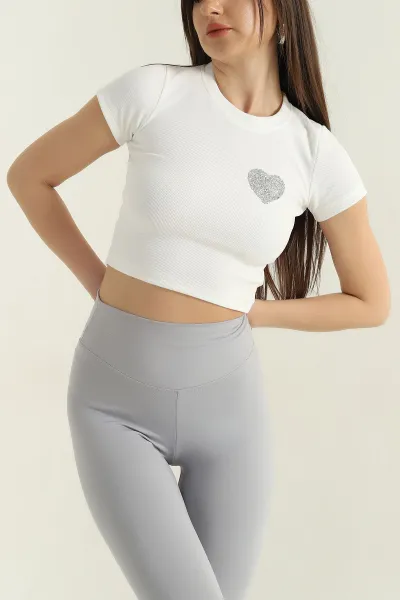 Beyaz Taşlı Ottoman Likralı Kadın Bluz 349643