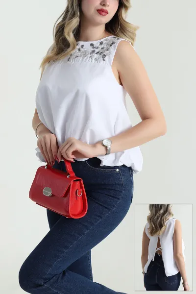 Beyaz Taşlı Poplin Kadın Bluz 481264