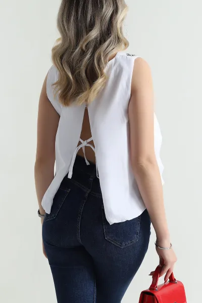 Beyaz Taşlı Poplin Kadın Bluz 481264