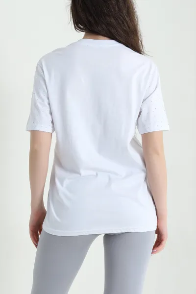 Beyaz Taşlı Süprem Kadın Tişört 446705