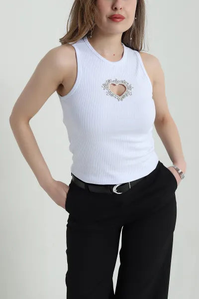 Beyaz Taşlı Tasarım Kadın Bluz 457533