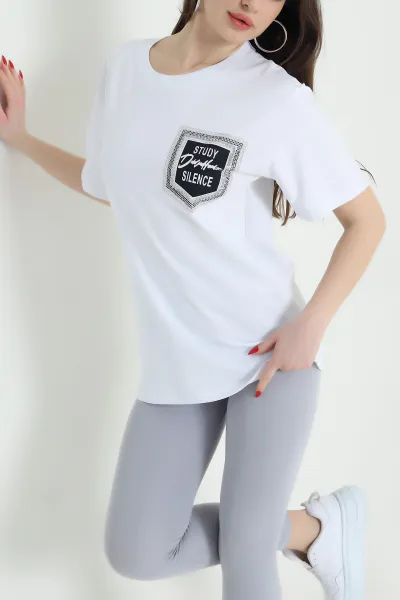 Beyaz Taşlı Tasarım Süprem Kadın Tişört 438661