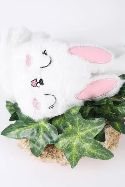 Beyaz Tavşan Nakışlı Kulaklı Figürlü Peluş Kulaklık 410739