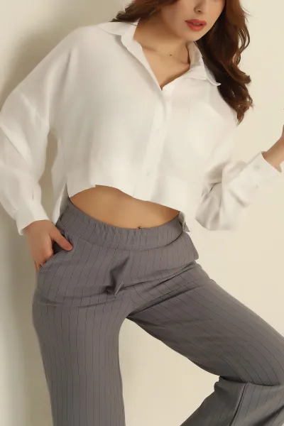 Beyaz Tek Cep Aerobin Kumaş Gömlek 252298