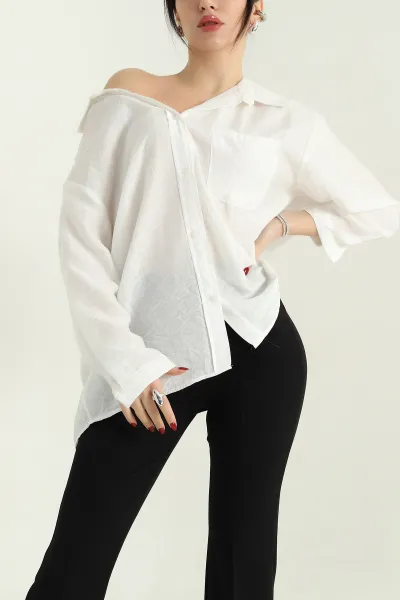 beyaz-tek-cep-oversize-dokuma-bayan-gomlek-336960