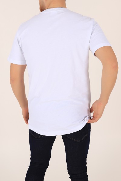 Beyaz Tek Cep Oversize Erkek Tişört 163383