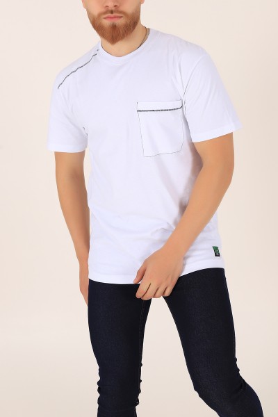 Beyaz Tek Cep Oversize Erkek Tişört 163383