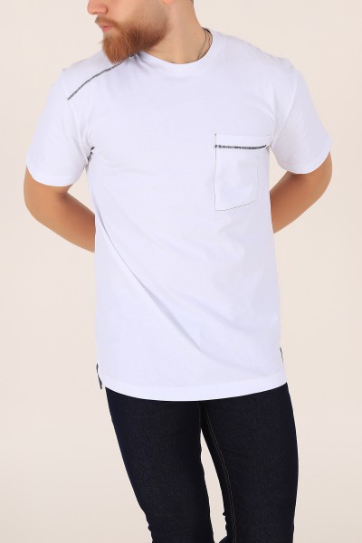 Beyaz Tek Cep Oversize Erkek Tişört 163383