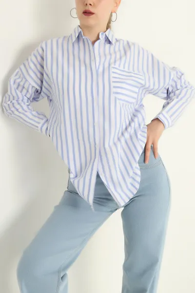 Beyaz Tek Cep Oversize Tunik Gömlek 286276