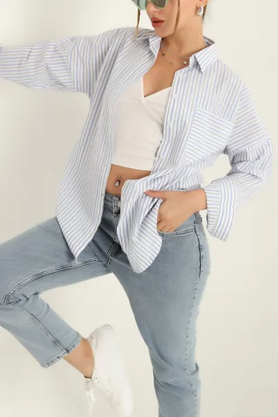 Beyaz Tek Cep Oversize Tunik Gömlek 286280