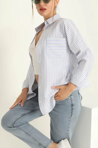 Beyaz Tek Cep Oversize Tunik Gömlek 286280