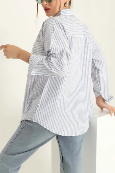 Beyaz Tek Cep Oversize Tunik Gömlek 286280