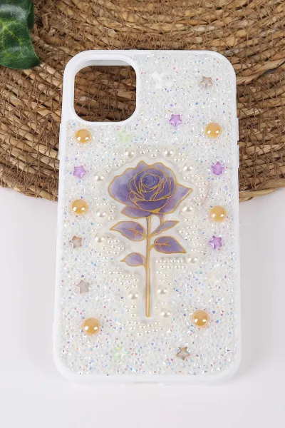 Beyaz TeknoCase İPhone 11 Uyumlu Afra Diamond Case Serisi Lens Hediyeli Premium Sert Silikon Telefon Kılıfı 430495