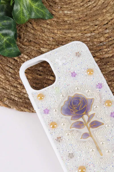 Beyaz TeknoCase İPhone 11 Uyumlu Afra Diamond Case Serisi Lens Hediyeli Premium Sert Silikon Telefon Kılıfı 430495
