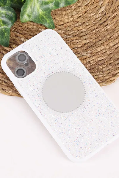 Beyaz TeknoCase İPhone 11 Uyumlu Mirror Diamond Case Serisi Aynalı Sert Silikon Telefon Kılıfı 458475