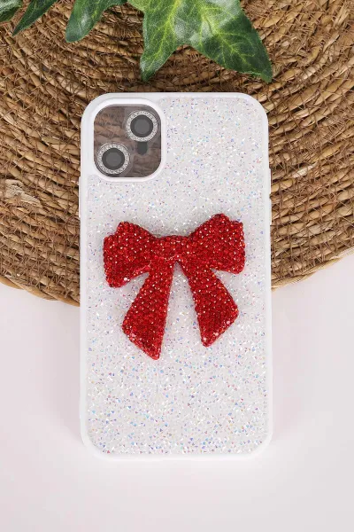 Beyaz TeknoCase İPhone 11 Uyumlu Nelly Diamond Serisi Taşlı Lens Hediyeli Sert Silikon Telefon Kılıfı 480921