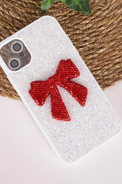 Beyaz TeknoCase İPhone 11 Uyumlu Nelly Diamond Serisi Taşlı Lens Hediyeli Sert Silikon Telefon Kılıfı 480921