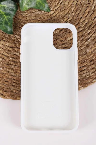 Beyaz TeknoCase İPhone 11 Uyumlu Rose Diamond Case Serisi Gül Desenli Lens Hediyeli Sert Silikon Telefon Kılıfı 450120