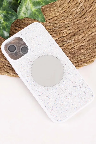 Beyaz TeknoCase İPhone 13 Uyumlu Mirror Diamond Case Serisi Aynalı Sert Silikon Telefon Kılıfı 458480