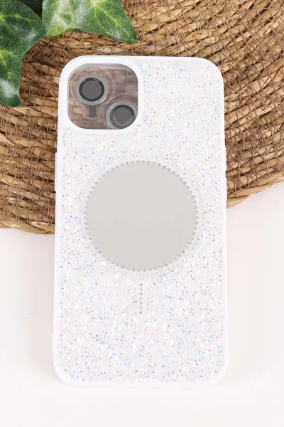 Beyaz TeknoCase İPhone 13 Uyumlu Mirror Diamond Case Serisi Aynalı Sert Silikon Telefon Kılıfı 458480