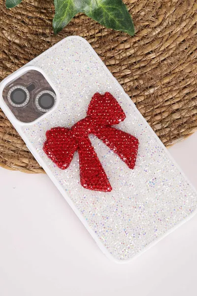 Beyaz TeknoCase İPhone 13 Uyumlu Nelly Diamond Serisi Taşlı Lens Hediyeli Sert Silikon Telefon Kılıfı 480925