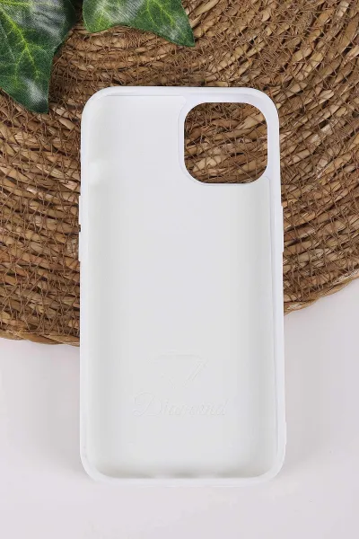 Beyaz TeknoCase İPhone 13 Uyumlu Perfect Diamond Case Serisi Taşlı Lens Hediyeli Sert Silikon Telefon Kılıfı 450077