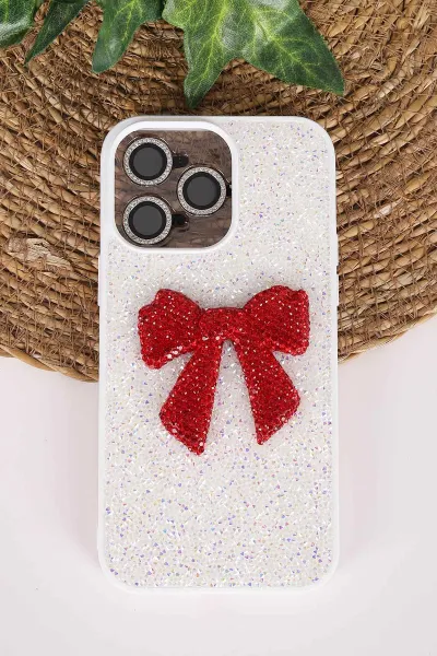 Beyaz TeknoCase İPhone 14 Pro Max Uyumlu Nelly Diamond Serisi Taşlı Lens Hediyeli Sert Silikon Telefon Kılıfı 480933