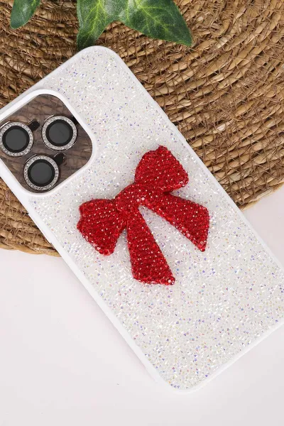 Beyaz TeknoCase İPhone 14 Pro Max Uyumlu Nelly Diamond Serisi Taşlı Lens Hediyeli Sert Silikon Telefon Kılıfı 480933