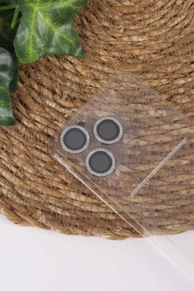 Beyaz TeknoCase İPhone 14 Pro Uyumlu Viola Diamond Case Serisi Kartlıklı Lens Hediyeli Sert Silikon Telefon Kılıfı 430804