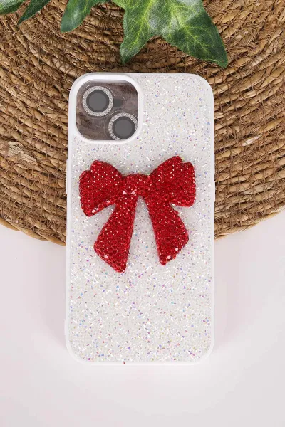 Beyaz TeknoCase İPhone 14 Uyumlu Nelly Diamond Serisi Taşlı Lens Hediyeli Sert Silikon Telefon Kılıfı 480929