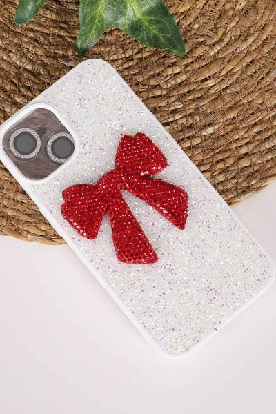 Beyaz TeknoCase İPhone 14 Uyumlu Nelly Diamond Serisi Taşlı Lens Hediyeli Sert Silikon Telefon Kılıfı 480929