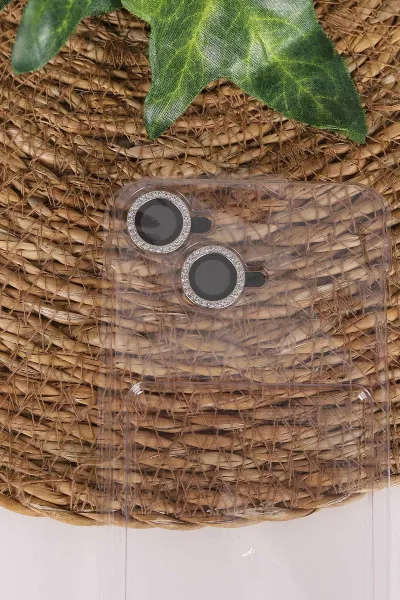 Beyaz TeknoCase İPhone 14 Uyumlu Nelly Diamond Serisi Taşlı Lens Hediyeli Sert Silikon Telefon Kılıfı 480929