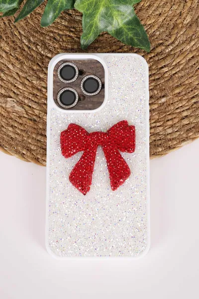 Beyaz TeknoCase İPhone 15 Pro Max Uyumlu Nelly Diamond Serisi Taşlı Lens Hediyeli Sert Silikon Telefon Kılıfı 480945