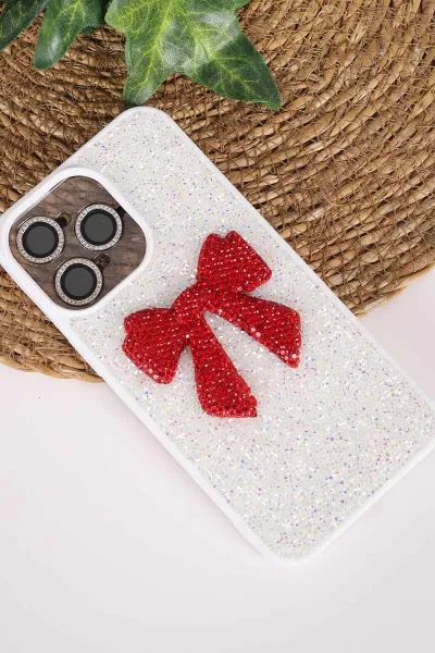 Beyaz TeknoCase İPhone 15 Pro Max Uyumlu Nelly Diamond Serisi Taşlı Lens Hediyeli Sert Silikon Telefon Kılıfı 480945