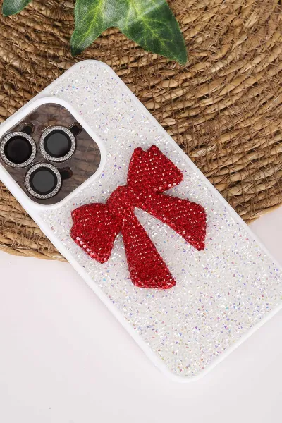 Beyaz TeknoCase İPhone 15 Pro Uyumlu Nelly Diamond Serisi Taşlı Lens Hediyeli Sert Silikon Telefon Kılıfı 480941