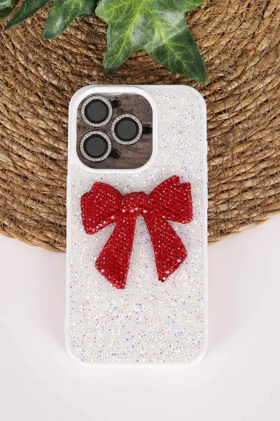 Beyaz TeknoCase İPhone 15 Pro Uyumlu Nelly Diamond Serisi Taşlı Lens Hediyeli Sert Silikon Telefon Kılıfı 480941