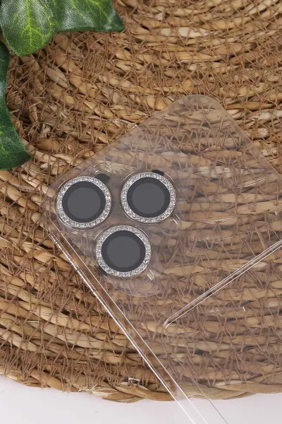 Beyaz TeknoCase İPhone 15 Pro Uyumlu Viola Diamond Case Serisi Kartlıklı Lens Hediyeli Sert Silikon Telefon Kılıfı 430825