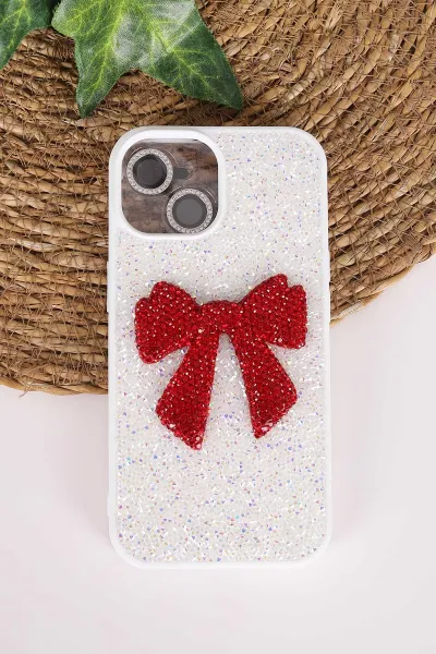 Beyaz TeknoCase İPhone 15 Uyumlu Nelly Diamond Serisi Taşlı Lens Hediyeli Sert Silikon Telefon Kılıfı 480937