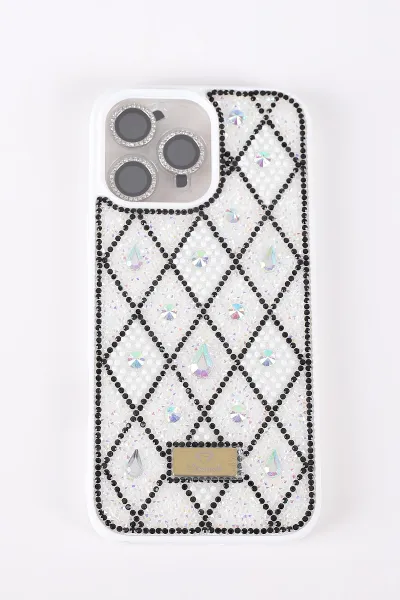 Beyaz TeknoCase İPhone 16 Pro Max Uyumlu Dlr Diamond Case Serisi Lens Hediyeli Premium Sert Silikon Telefon Kılıfı 430392