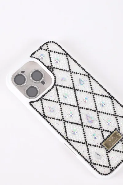 Beyaz TeknoCase İPhone 16 Pro Max Uyumlu Dlr Diamond Case Serisi Lens Hediyeli Premium Sert Silikon Telefon Kılıfı 430392