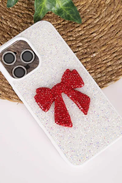 Beyaz TeknoCase İPhone 16 Pro Max Uyumlu Nelly Diamond Serisi Taşlı Lens Hediyeli Sert Silikon Telefon Kılıfı 480960