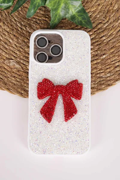 Beyaz TeknoCase İPhone 16 Pro Max Uyumlu Nelly Diamond Serisi Taşlı Lens Hediyeli Sert Silikon Telefon Kılıfı 480960