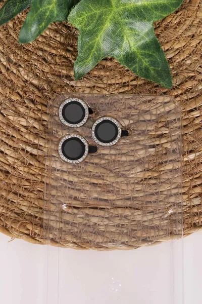 Beyaz TeknoCase İPhone 16 Pro Max Uyumlu Nelly Diamond Serisi Taşlı Lens Hediyeli Sert Silikon Telefon Kılıfı 480960