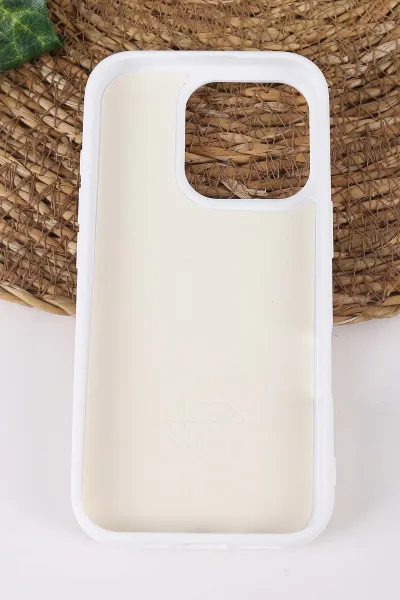 Beyaz TeknoCase İPhone 16 Pro Uyumlu Afra Diamond Case Serisi Lens Hediyeli Premium Sert Silikon Telefon Kılıfı 430549