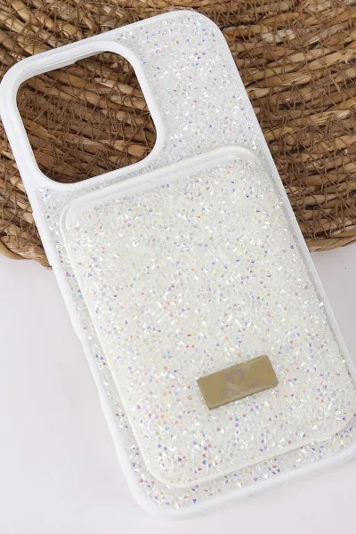 Beyaz TeknoCase İPhone 16 Pro Uyumlu Viola Diamond Case Serisi Kartlıklı Lens Hediyeli Sert Silikon Telefon Kılıfı 430843