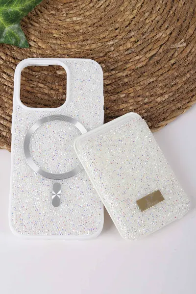 Beyaz TeknoCase İPhone 16 Pro Uyumlu Viola Diamond Case Serisi Kartlıklı Lens Hediyeli Sert Silikon Telefon Kılıfı 430843