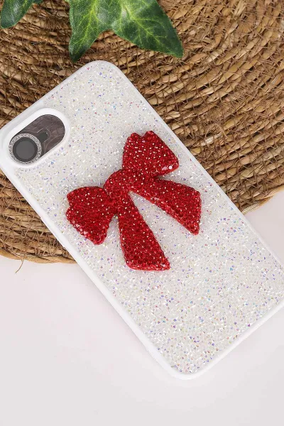 Beyaz TeknoCase İPhone 16E & 17E Uyumlu Nelly Diamond Serisi Taşlı Lens Hediyeli Sert Silikon Telefon Kılıfı 480977